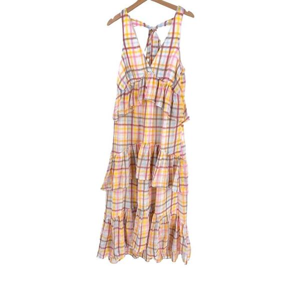 NEW Cinq A Sept Astor Tiered Plaid-print Midi Dress Sz 6 - Picture 3 of 12